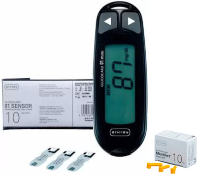 Arkray MAX GLUCOCARD 01-mini Blood Glucose Monitor with 10 Strips 10 Lancet Glucometer(Black)