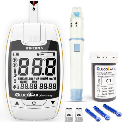 K-life Glucolab Fully Automatic Blood Glucose Check Sugar Testing Machine 100 Strips Glucometer(White)