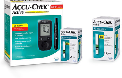 ACCU-CHEK Active Glucose Monitor with 60 Strips Glucomete Glucometer(Black)