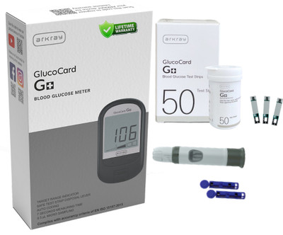 Arkray GlucoCard G+ Diabetes Monitoring Kit with 50 Strips | Long-Lasting Glucometer Glucometer(Grey)