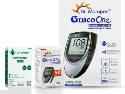 Dr. Morepen Glucometer and 50 Strips , Dr Seibert Sterile 100 Lancets combo pack Glucometer(Black)