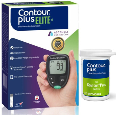 CONTOUR PLUS Elite Glucometer (20 Strips + 5 Lancets + Lancing Device) Durable Glucometer(Black)