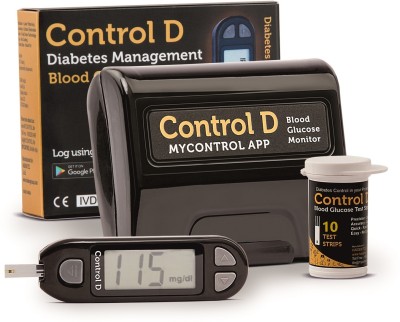 Control D Automatic Glucose Blood Sugar Testing Machine with 10 Strips Glucometer(Black)