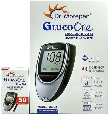 Dr. Morepen Glucometer BG-03 With 50 Sugar Test Strips 50 Glucometer Strips