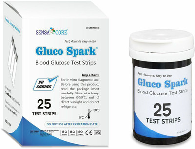 gluco spark Diabetic Test Strips -Pack of 25|Compatible only with Glucospark Sugar Machine Glucometer(White)
