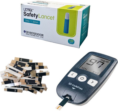 SD Codefree Blood Glucose Monitors with 100 Strips & 100 Safety Lancets Glucometer(Multicolor)