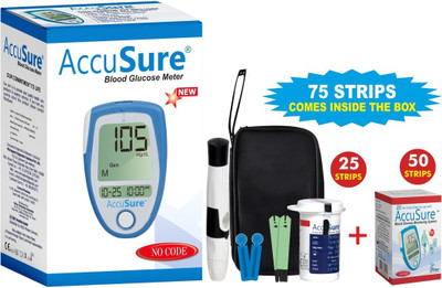 AccuSure Blue Blood Glucose Meter Contains Free 25 Strips And 10 Lancet & Comes With Additional 50 Strips of Blue Glucometer(Blue)