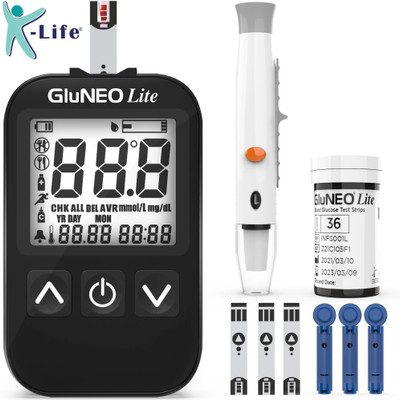 K-life Gluneolite Fully Automatic Blood Glucose Check Sugar Testing Machine 50 Strips Glucometer(Black)