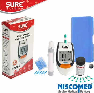 sure screen Niscomed Glucose Blood Sugar Testing Monitor with 25 Strips Glucometer(White)