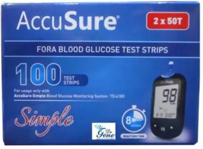 AccuSure Simple Glucometer Test Strips, Pack of 1 | 50 Glucometer Strips 100 Glucometer Strips