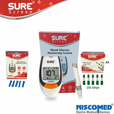sure screen GLUCOMETER COMPLETE SET WITH 200 STRIPS Glucometer(White)