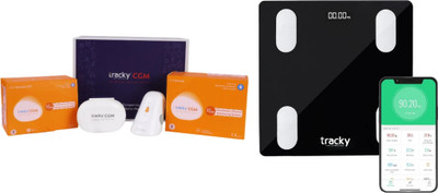 Tracky Diabetes Kit | CGM (14-Day) + Smart Scale | Sugar & BMI Tracking | App Sync Glucometer(White, Black)