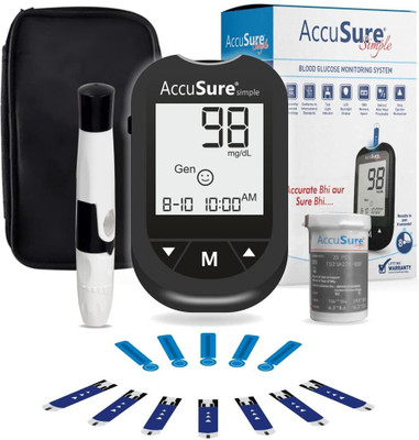 AccuSure Instant Digital Simple Kit of 50 Strips,10 Lancets,1 Lancing device with Glucometer(Black)
