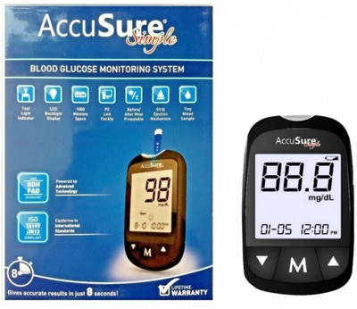 AccuSure Glucometer Machine Comes with 25 Test Strips & 10 Lancet Glucometer(Black)