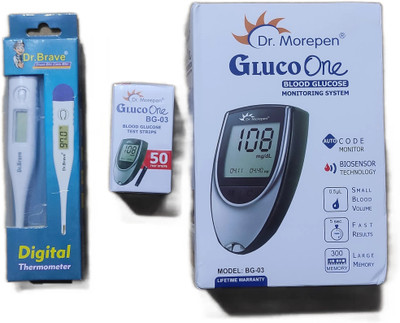 Dr. Morepen Dr. Morepen BG-03 with 50 strip and Thermameter Glucometer(Blue, White, Black)