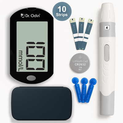 Dr. Odin Digital Glucose Blood Sugar Testing Monitor Kit With 10 Strips And 10 Lancets Glucometer(Black)