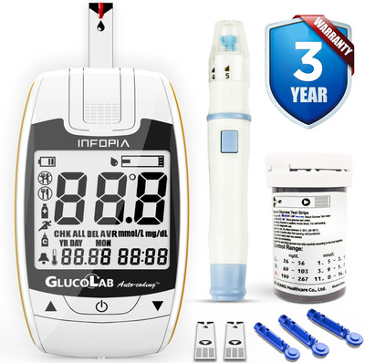 K-life Glucolab Fully Automatic Blood Glucose Check Sugar Testing Machine 100 Strips Glucometer(White)