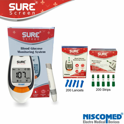 sure screen Sugar Testing Monitor With 200 Strips Glucometer(White)
