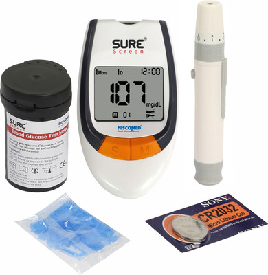 NISCOMED Surescreen Glucose Blood Sugar testing Painfree Monitor with 75 Strips Glucometer(White)