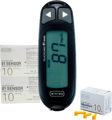 Arkray Max GlucoCard 01 Mini Blood Glucometer with 20 Strips- Lifetime Warranty Glucometer(Black)