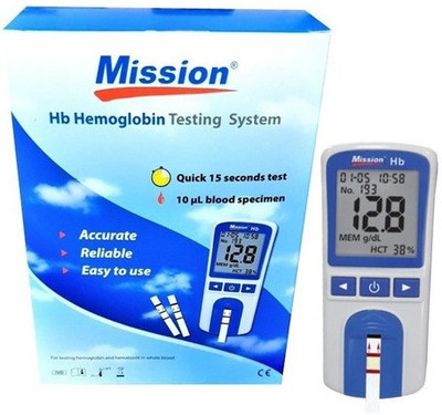 JMD Mission HB Hemoglobin Testing monitor with 10 strips Glucometer(sky, Blue, White)