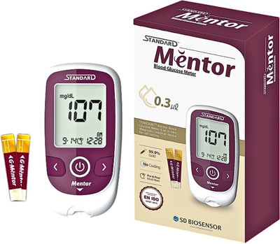 STANDARD Mentor Digital Blood Glucose Meter for self Diabetes testing monitor machine with complete medical device Kit + 60 Strips - Glucometer(Megenta)