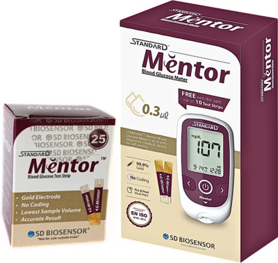 STANDARD Mentor Digital Glucose Blood Sugar testing Monitor Machine with 25 Strips - Glucometer(Magenta)