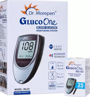 Dr. Morepen BG-03 Gluco One Glucometer Combo, 25 Strips Glucometer(Multicolor)