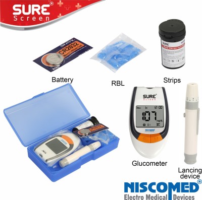 NISCOMED Sure screen for Simple & Accurate Blood Sugar testing with 75 Strips Glucometer(White and Grey)