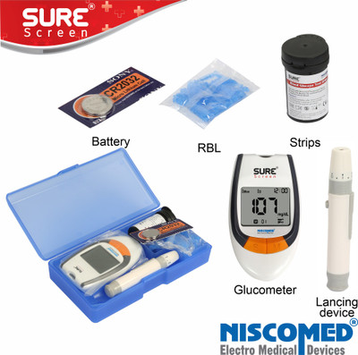 NISCOMED Sure screen for Simple & Accurate Blood Sugar testing with 75 Strips Glucometer(White and Grey)