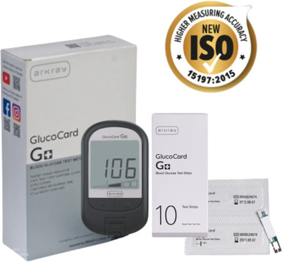 Arkray GlucoCard G+ Blood Glucose Meter – Result Indicator, Auto Coding, 10 Strips Glucometer(Grey)