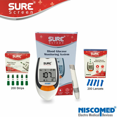 NISCOMED Sugar Testing Machine With 200 Strips Glucometer(White)