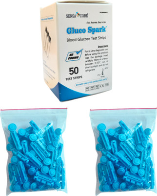 gluco spark 50 Strips & 100 sterile Lancets |Compatible only with Glucospark Sugar Machine Glucometer(White)