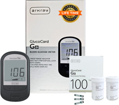 Arkray GlucoCard G+ Diabetes Monitoring Kit – 100 Strips, Auto Coding, Accurate Results Glucometer(Grey)