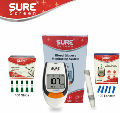 sure screen Blood Diabetes Machine Complete Set With 100 Strips Glucometer(White)