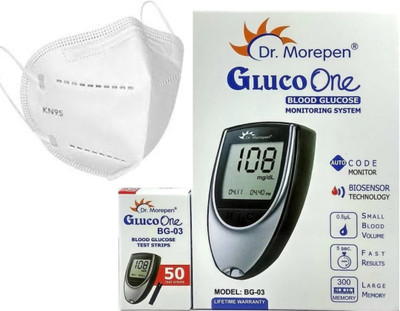 Dr. Morepen Glucometer And 50 Strips and 10 Lancet and Two N95 Mask Glucometer (Grey, Black) Glucometer(GREY,BLACK)
