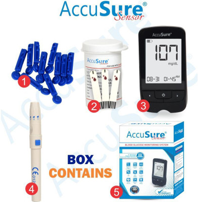 AccuSure SENSOR with 25 Strips Glucometer(Multicolor)