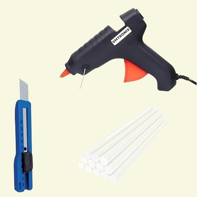VMTRONIX 40W Hot Glue Gun With 10 Glue Sticks & 1 Paper Cutte | For DIY & School Crafts | Standard Temperature Corded Glue Gun(11 mm)