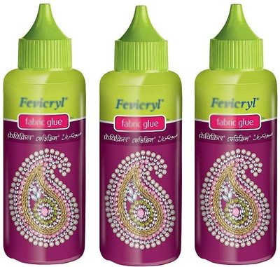 ARTPARASITE 3 Pcs Pidilite Fevicryl Fabric Glue No Stitch Glue Mirror Patchwork Stone Lace Glue(80 ml)