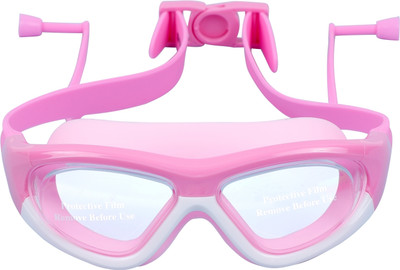 Strauss Kids Adjustable Anti-Fog Swimming Goggles (Attached Earplug)|Waterproof Silicon Swimming Goggles(Pink, White)