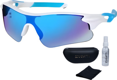 Zugatti UV Protection, Riding Sports Goggles, Wrap-around Sunglass (Free Size) Men-Women Cricket Goggles(White, Blue)