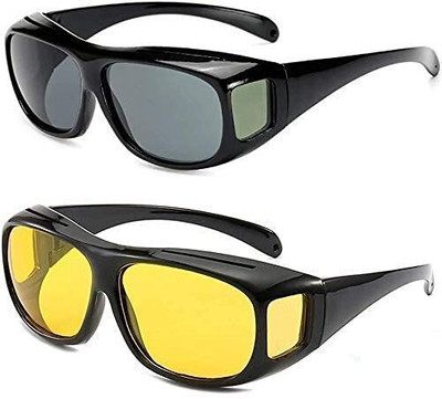 SPIRITUAL HOUSE HdVision Car Driving Sun Glasses for Driver, Glasses Motorcycle Cycling 2 SET Sports Goggles(Black, Yellow)