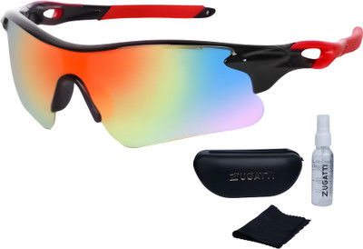Zugatti UV Protection, Riding Sports Goggles, Wrap-around Sunglass (Free Size) Men-Women Cricket Goggles(Red, Black)