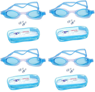 THE MORNING PLAY Swimming Goggles for Men & Women kids with Adjustable Strap Anti-fog(Pack of 4) Swimming Goggles(Blue)
