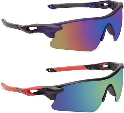 Zugatti Sports Goggles UV Protections, Gradient, Mirrored, Cycling/ Riding/ Running/ Cricket Goggles(Blue, Red)