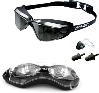 BIONFIT Mirrored Wide-Vision Anti-Fog Swimming Goggles with UV Protection, Men & Women Swimming Goggles(Black)