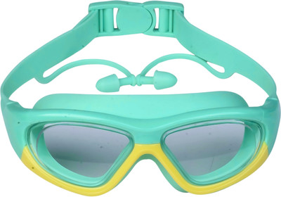 KARBD Wide Angle Vision Big Frame Glasses with Connected Ear Plugs Swimming Goggles Swimming Goggles(Green)