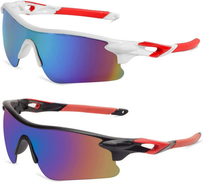 JEERATI UV Protected Mirrored Sports Sunglasses (Pack of 2) Cricket Goggles(Multicolor)