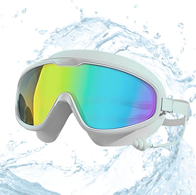 KARBD Wide Reflective UV Protection Polarized Swimming Goggle with Connected Ear Plugs Swimming Goggles(White)