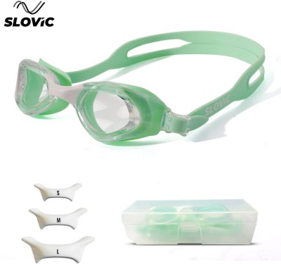 SLOVIC Anti-Fog Adult Swimming Goggles with 3 Interchangeable Nose Bridges Swimming Goggles(Green)